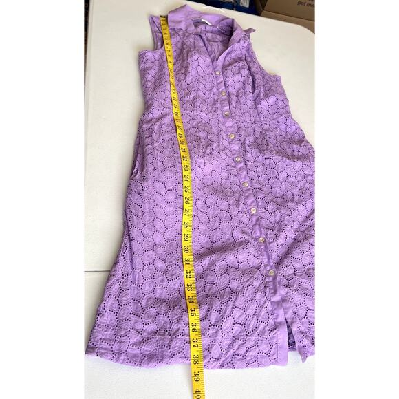 Foxcroft A Line Dress Women 6 Purple Sleeveless Eyelet Pockets Boho Lagenlook - Picture 5 of 10